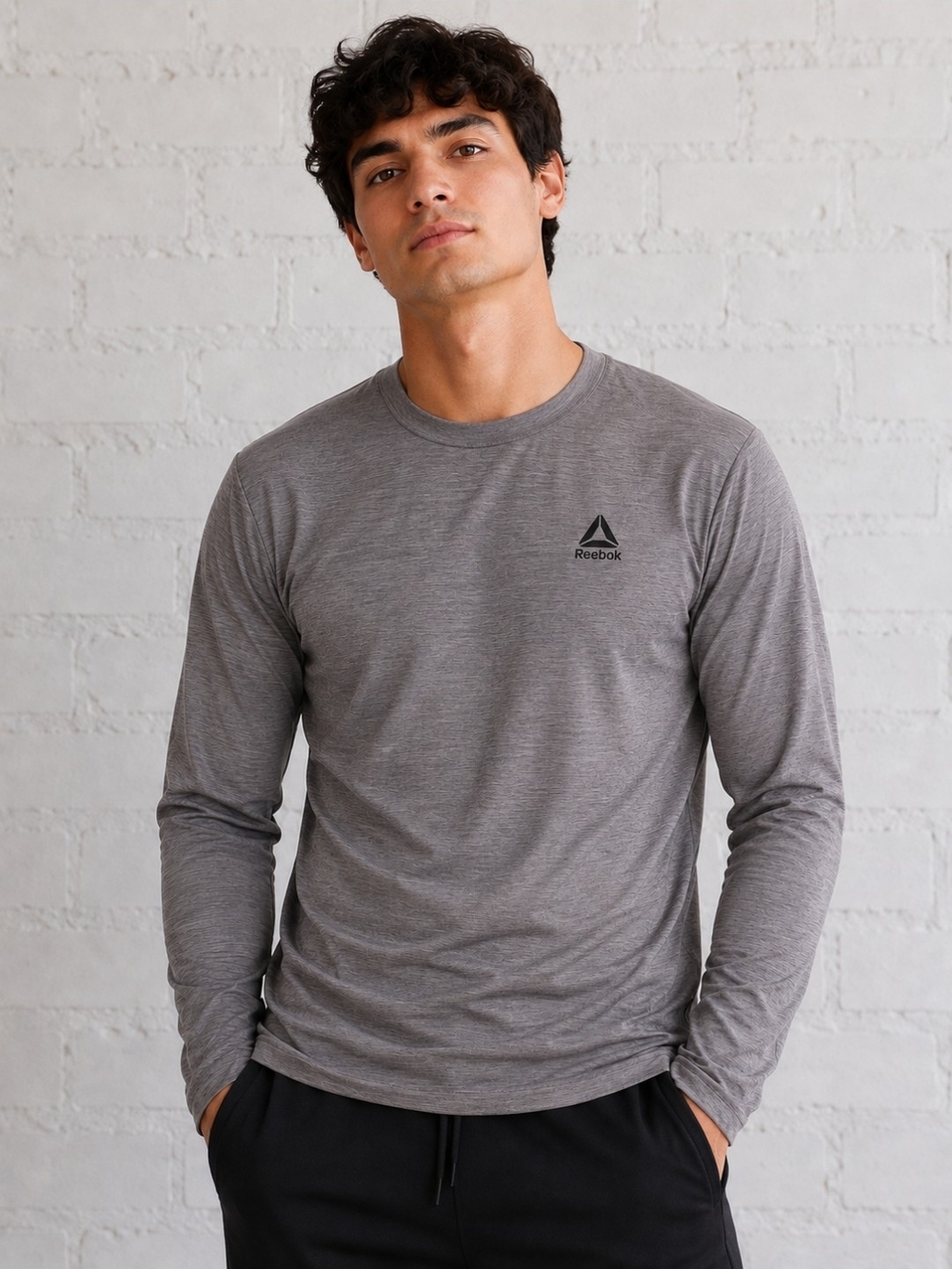 Reebok Gray Long Sleeve Crew Neck Performance Shirt